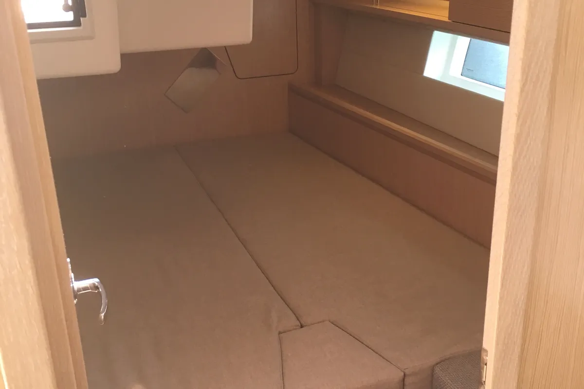 Cabin on Red Horizon, a Bavaria C45 sailboat at Palermo, Italy