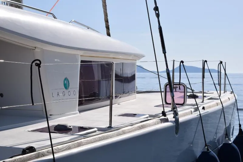 Exterior view of Tramontana, a Lagoon 400 catamaran at Municipal Unit of Nea Peramos, Greece