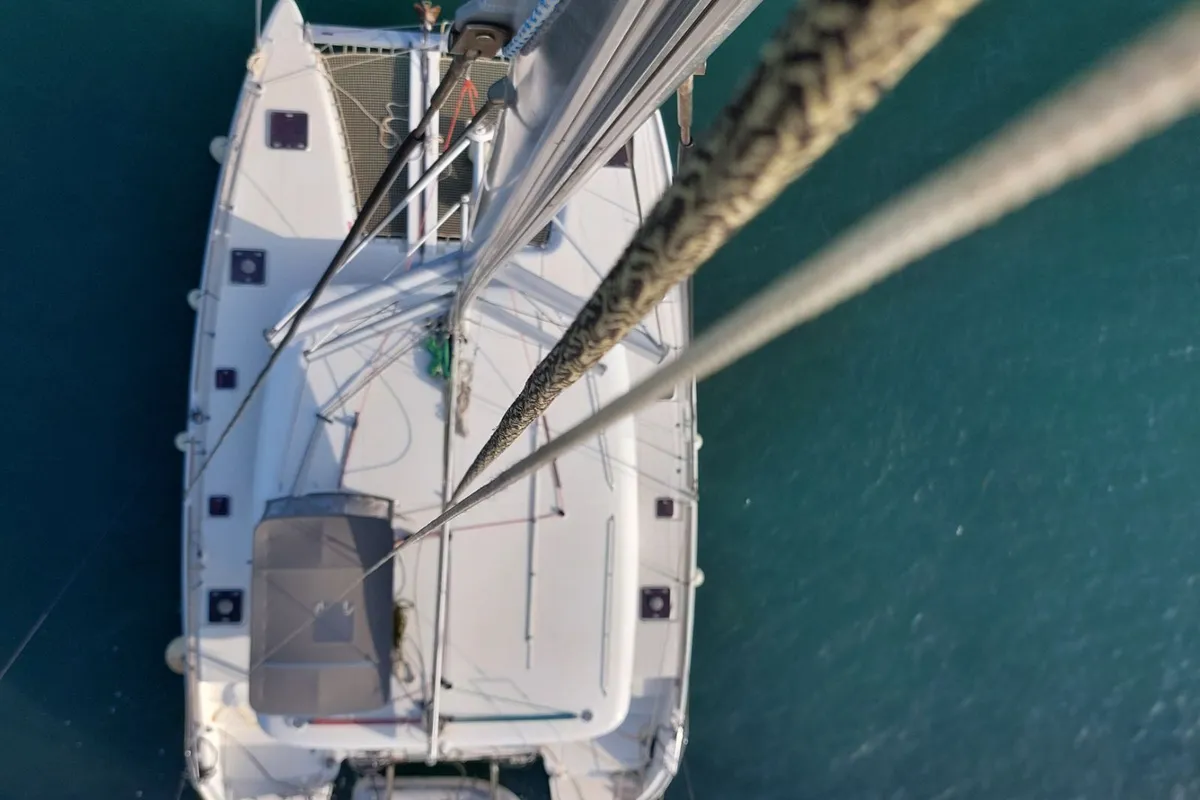 Deck of Tramontana, a Lagoon 400 catamaran at Municipal Unit of Nea Peramos, Greece