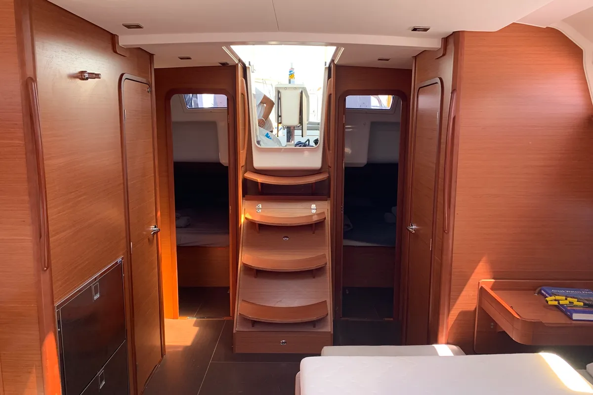 Salon of Salted Caramel, a Dufour 460 GL sailboat at Lavrion, Greece