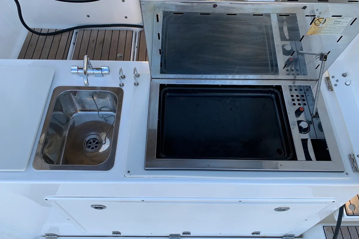 Deck of Salted Caramel, a Dufour 460 GL sailboat at Lavrion, Greece