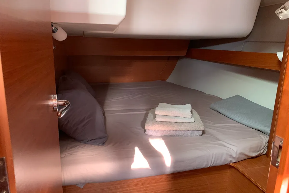 Cabin on Salted Caramel, a Dufour 460 GL sailboat at Lavrion, Greece