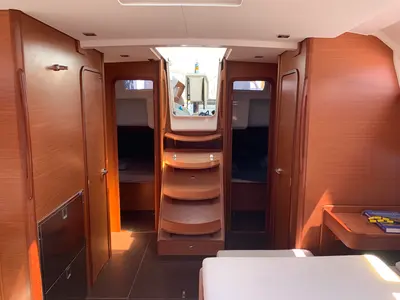 Salon of Salted Caramel, a Dufour 460 GL sailboat at Lavrion, Greece