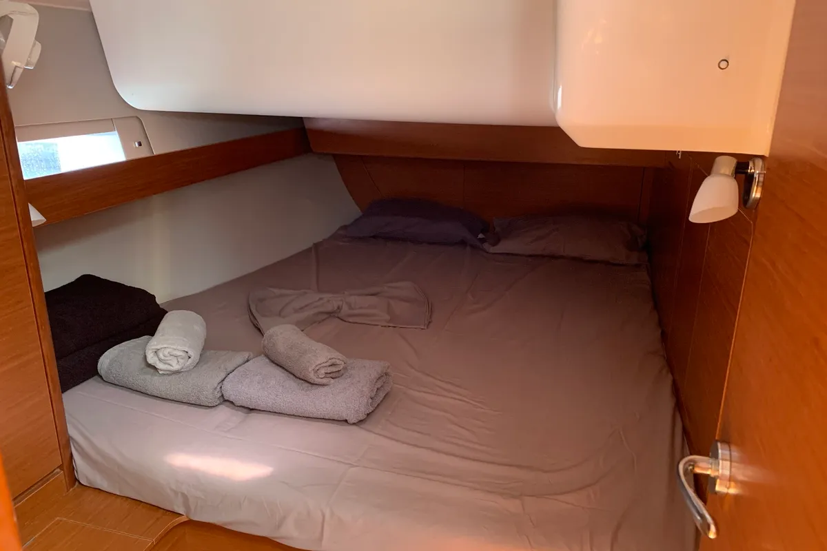 Cabin on Salted Caramel, a Dufour 460 GL sailboat at Lavrion, Greece