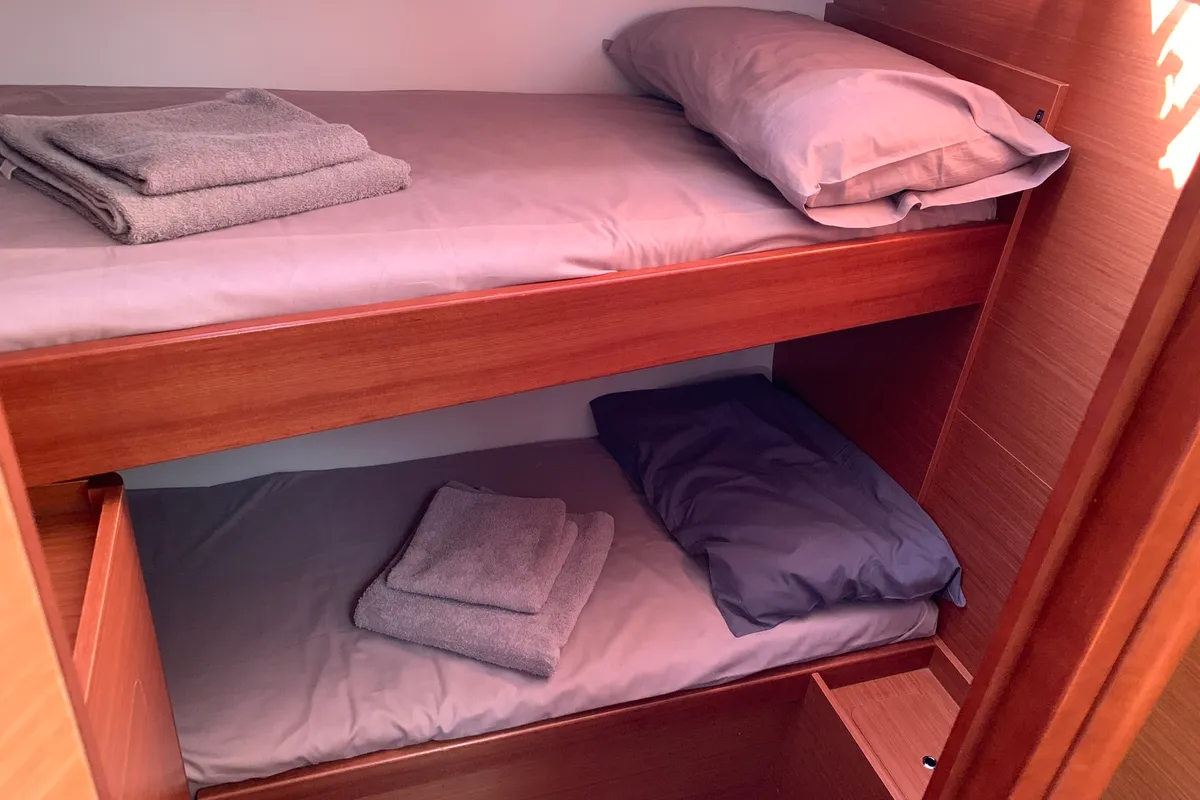 Cabin on Salted Caramel, a Dufour 460 GL sailboat at Lavrion, Greece