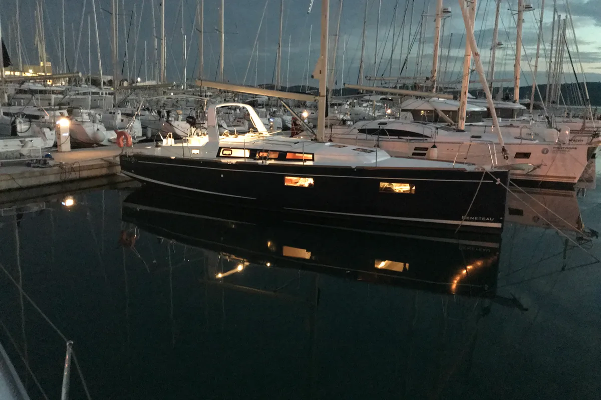 Exterior view of Baby Dory, a Beneteau Oceanis 38.1 sailboat at Baška Voda, Croatia