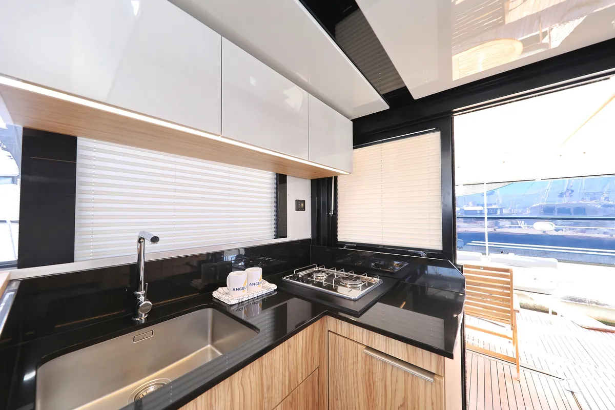 Galley of Fortuna, a Cobra Yachts Seamaster 45 motor yacht at Grad Trogir, Croatia