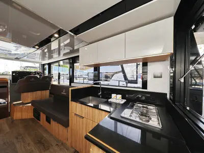 Galley of Fortuna, a Cobra Yachts Seamaster 45 motor yacht at Grad Trogir, Croatia
