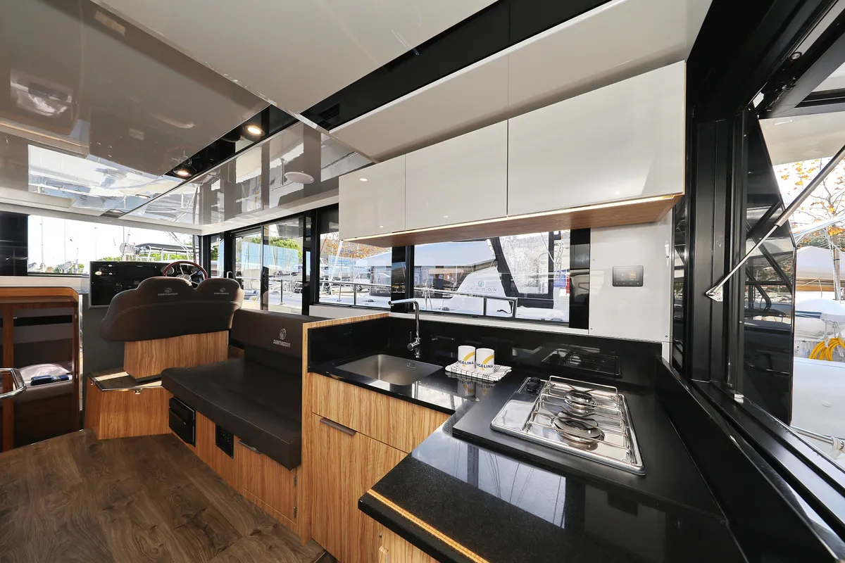 Galley of Fortuna, a Cobra Yachts Seamaster 45 motor yacht at Grad Trogir, Croatia