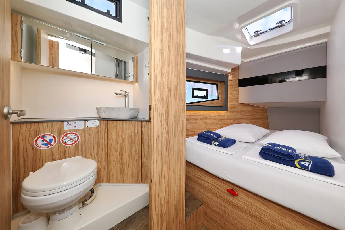Head on Fortuna, a Cobra Yachts Seamaster 45 motor yacht at Grad Trogir, Croatia