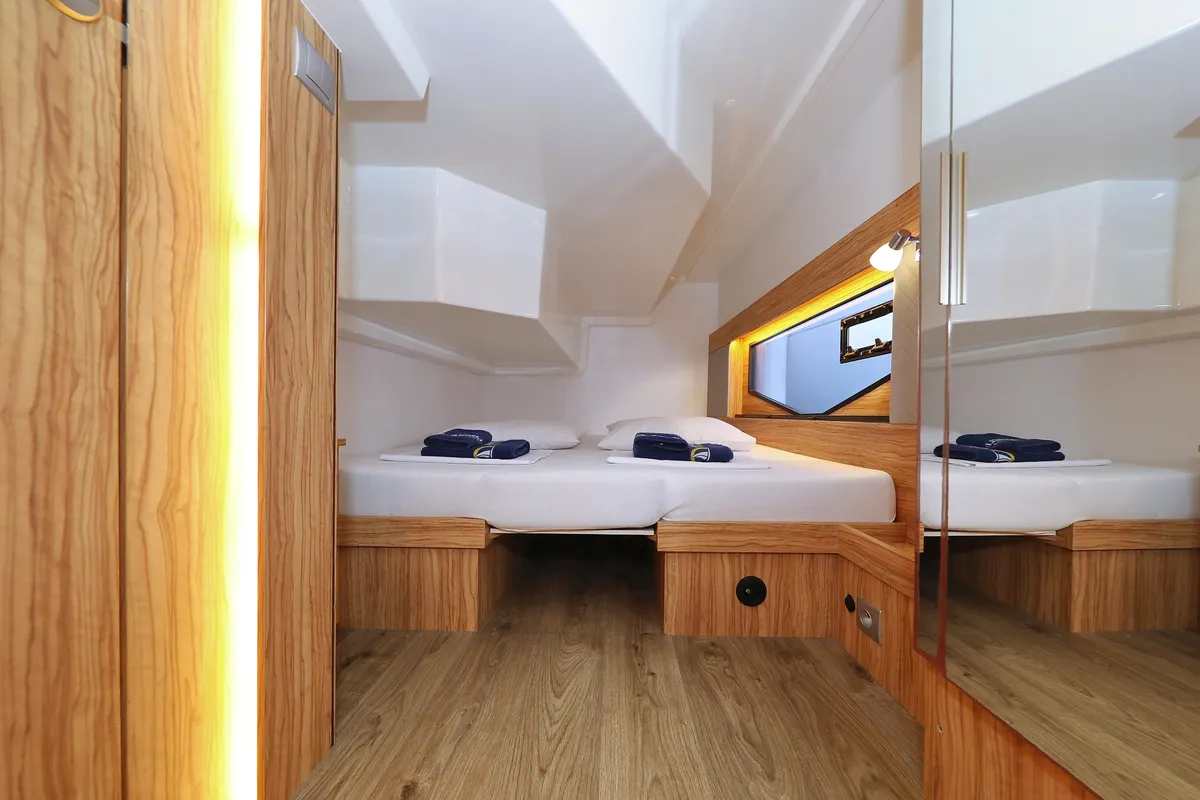 Cabin on Fortuna, a Cobra Yachts Seamaster 45 motor yacht at Grad Trogir, Croatia