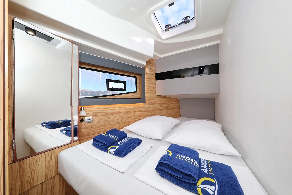 Cabin on Fortuna, a Cobra Yachts Seamaster 45 motor yacht at Grad Trogir, Croatia