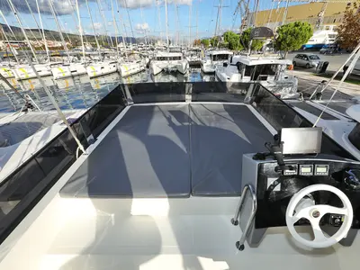Deck of Fortuna, a Cobra Yachts Seamaster 45 motor yacht at Grad Trogir, Croatia