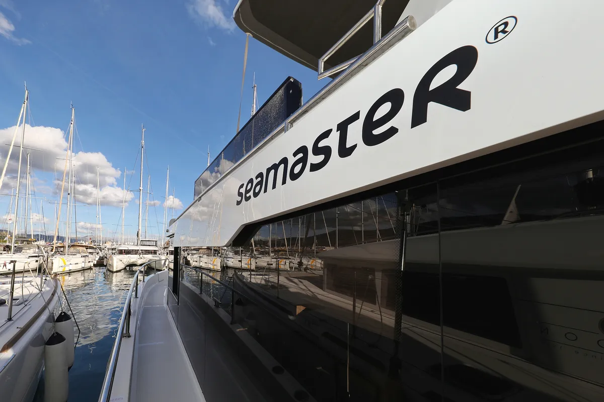Exterior view of Fortuna, a Cobra Yachts Seamaster 45 motor yacht at Grad Trogir, Croatia