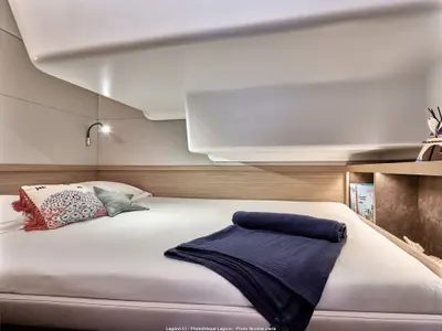 Cabin on One Feeling, a Lagoon 51 catamaran at Athens, Greece