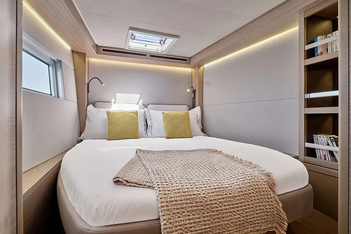 Cabin on One Feeling, a Lagoon 51 catamaran at Athens, Greece