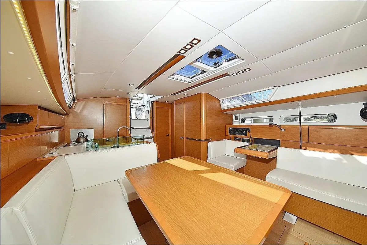 Salon of Canne Bleue, a Jeanneau Sun Odyssey 449 sailboat at Rhodes, Greece