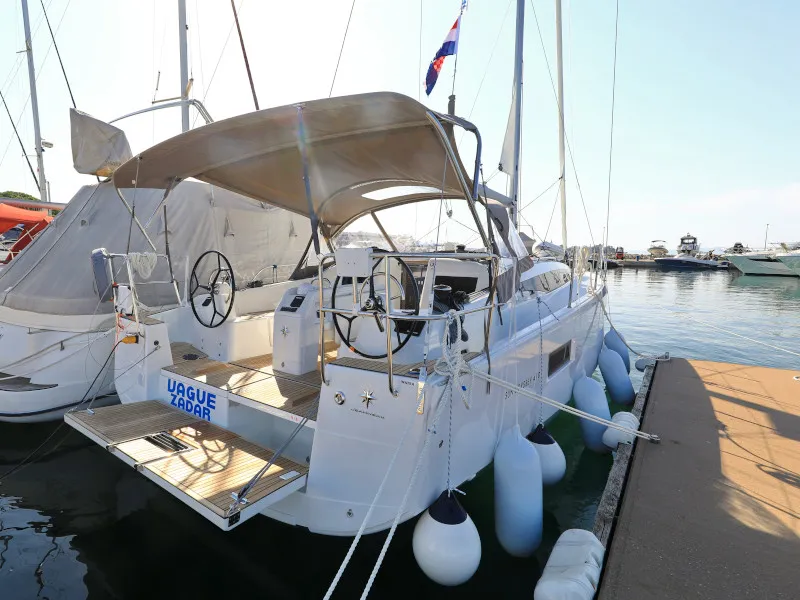 Exterior view of Vague, a Jeanneau Sun Odyssey 410 sailboat at Zadar, Croatia