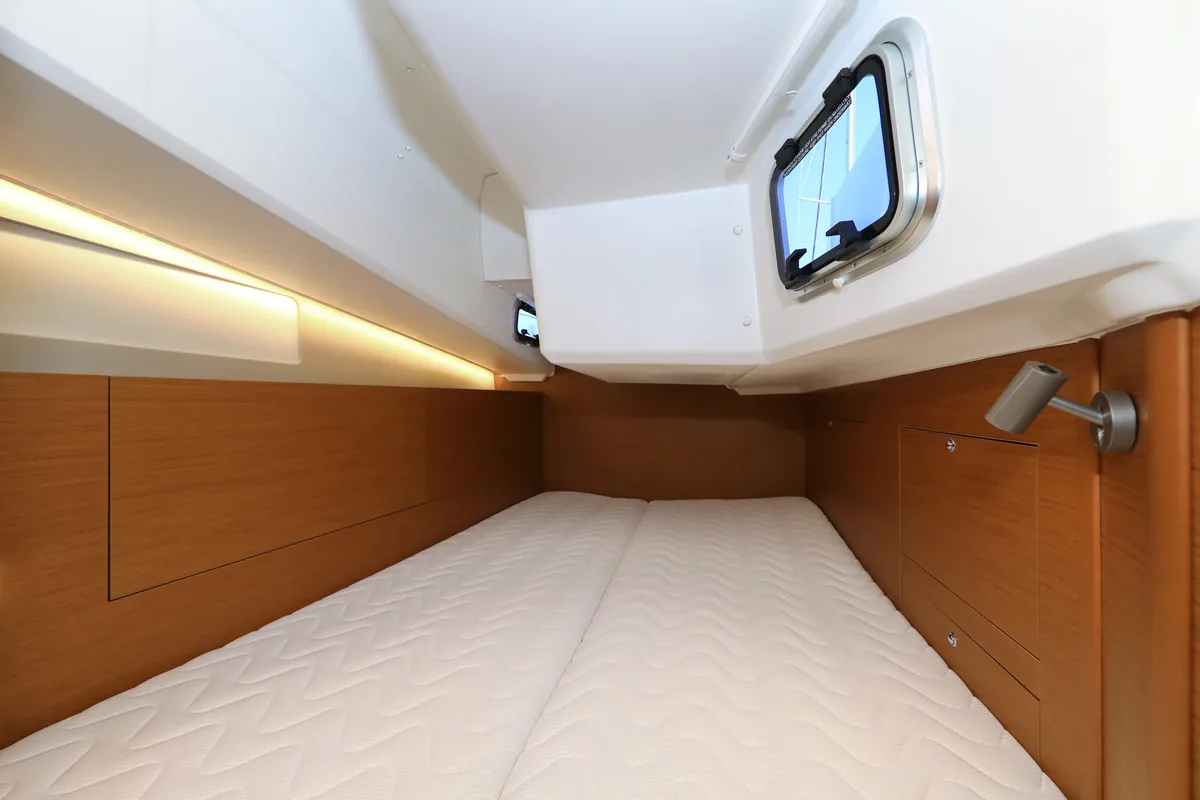 Cabin on Vague, a Jeanneau Sun Odyssey 410 sailboat at Zadar, Croatia