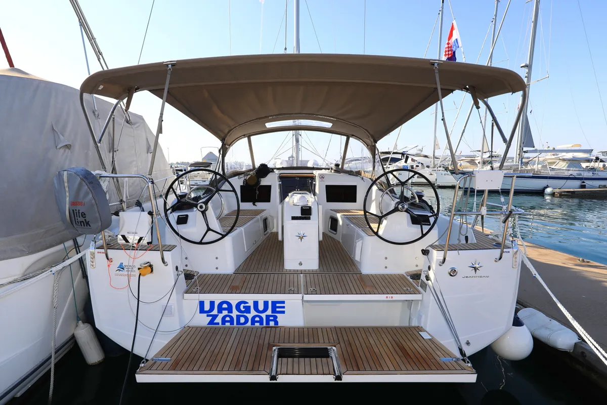 Cockpit of Vague, a Jeanneau Sun Odyssey 410 sailboat at Zadar, Croatia