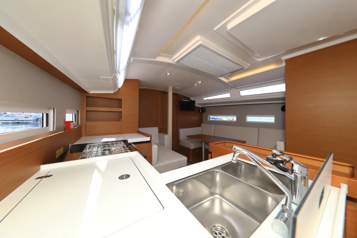 Exterior view of Vague, a Jeanneau Sun Odyssey 410 sailboat at Zadar, Croatia