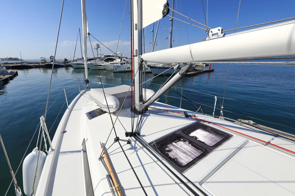 Exterior view of Vague, a Jeanneau Sun Odyssey 410 sailboat at Zadar, Croatia