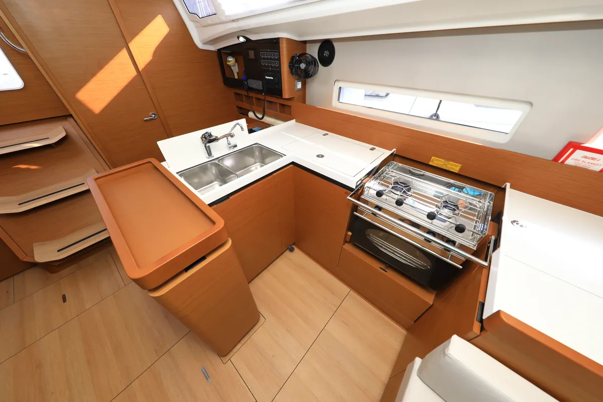 Deck of Vague, a Jeanneau Sun Odyssey 410 sailboat at Zadar, Croatia