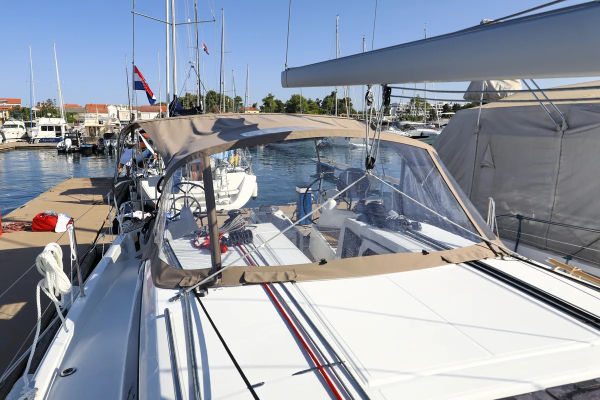 Exterior view of Vague, a Jeanneau Sun Odyssey 410 sailboat at Zadar, Croatia