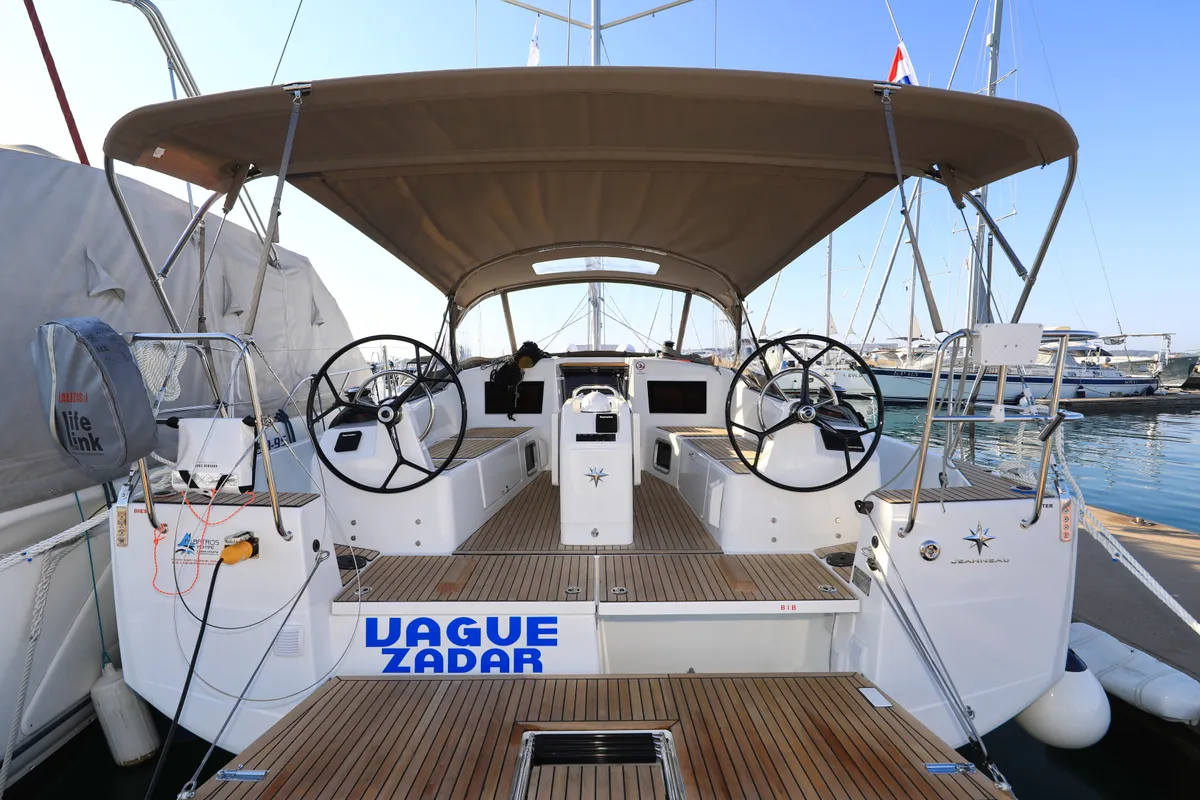 Cockpit of Vague, a Jeanneau Sun Odyssey 410 sailboat at Zadar, Croatia
