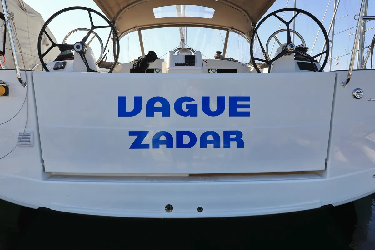 Exterior view of Vague, a Jeanneau Sun Odyssey 410 sailboat at Zadar, Croatia