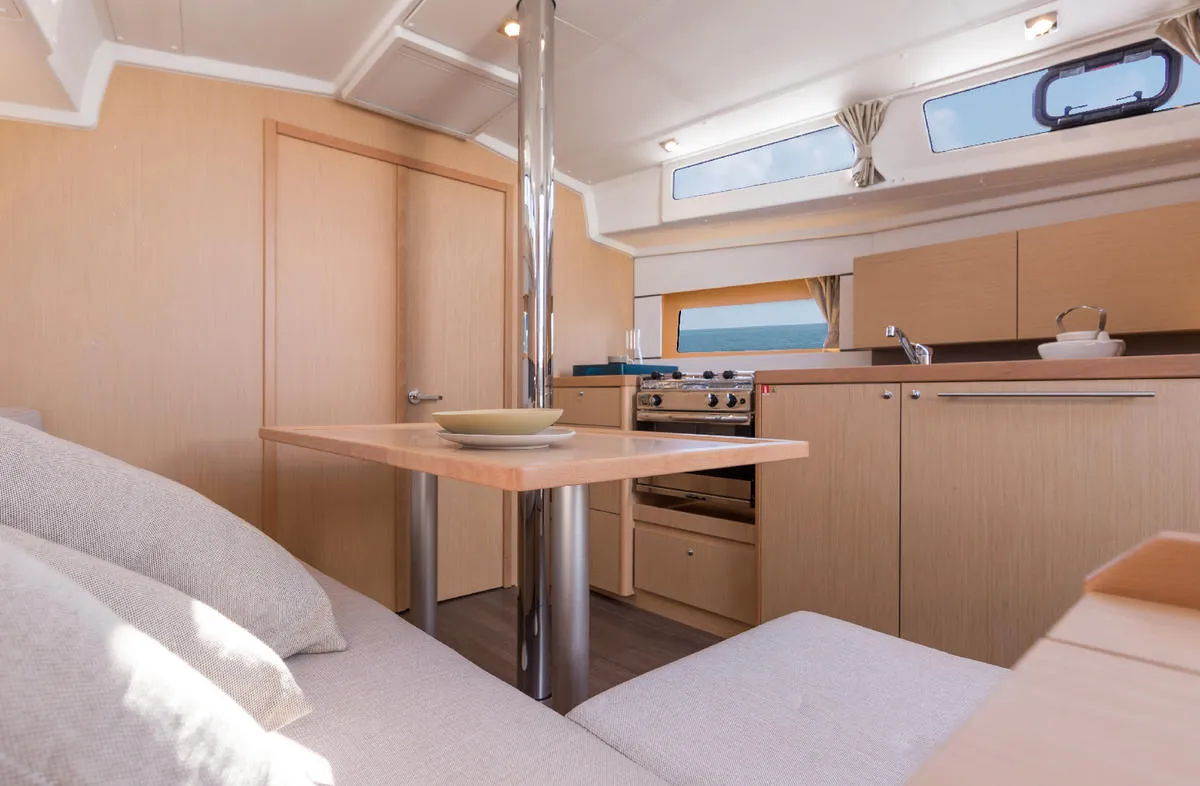 Salon of Oceanis 38.1 Classic, a Beneteau Oceanis 38.1 sailboat at Procida, Italy
