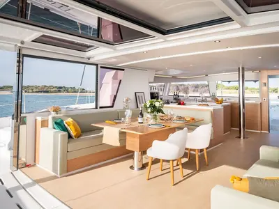 Galley of Libra, a Bali 5.4 catamaran at Athens, Greece