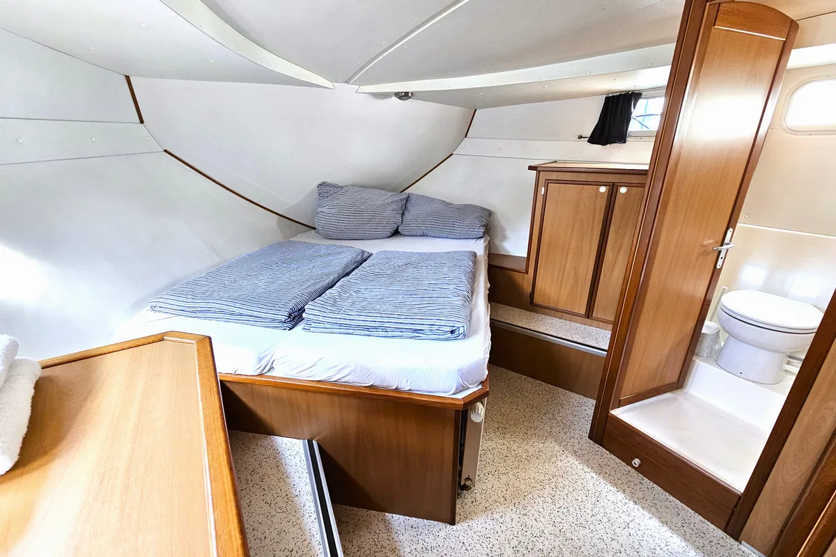 Cabin on Gaia, a Gulet Tarpon 37 DP motorboat at Lübz, Germany