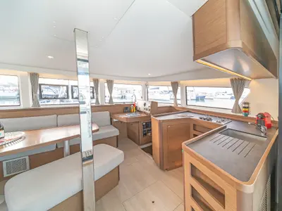 Salon of Pulsar, a Lagoon 42 catamaran at Municipal Unit of Lefkada, Greece