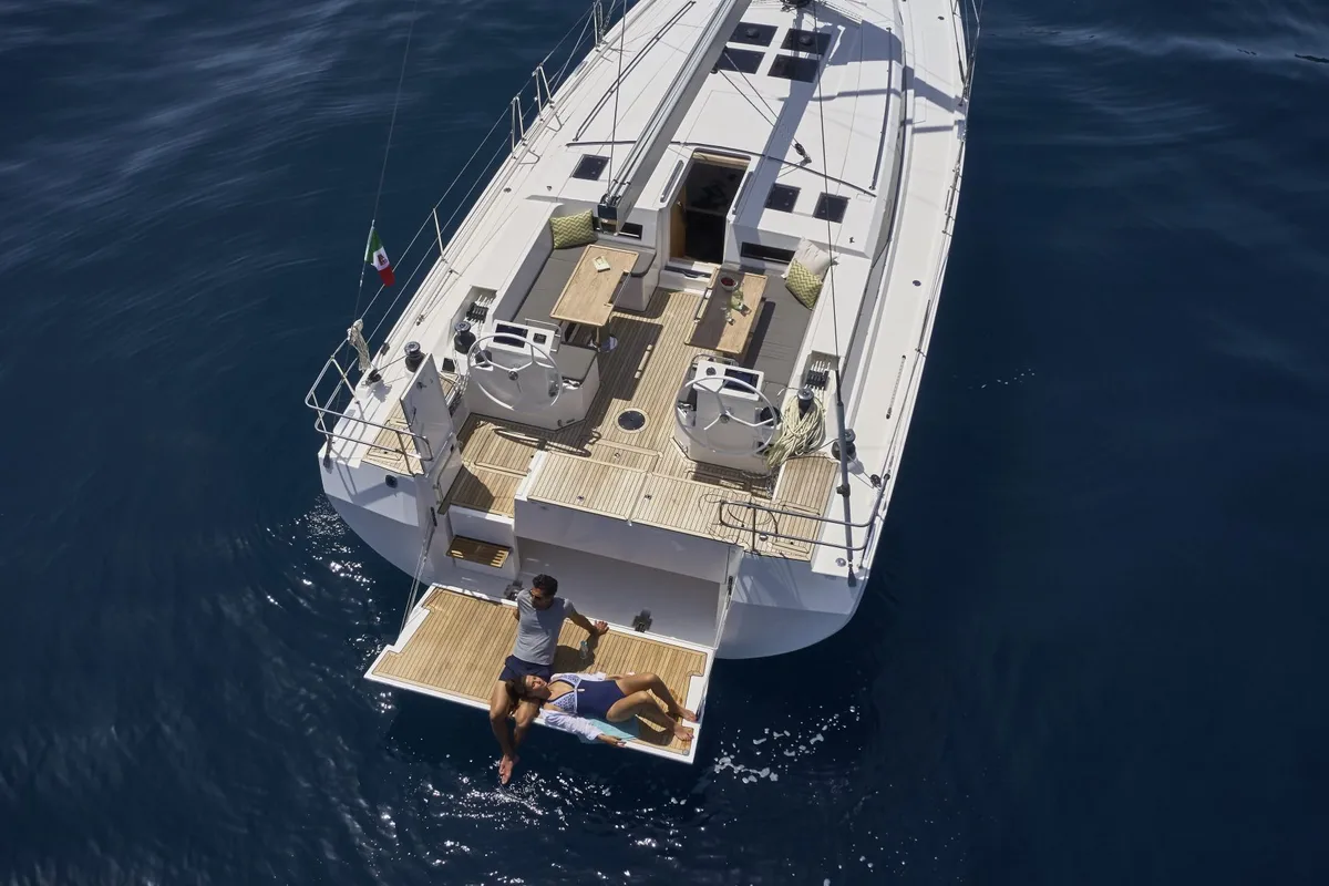 Deck of Bavaria C50, a sailboat at Volos, Greece