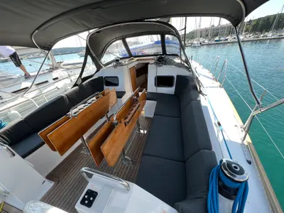 Cockpit of VIKI, a Elan Impression 45.1 sailboat at Pula, Croatia
