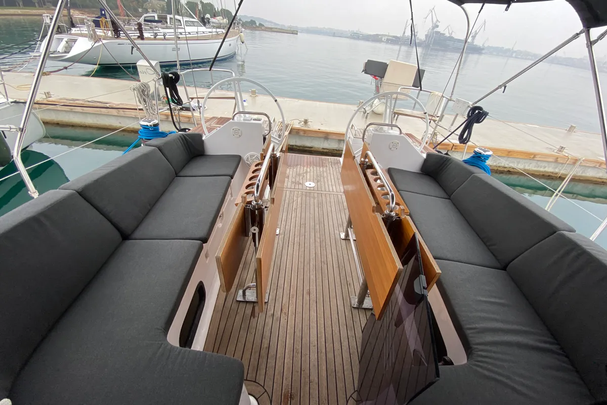 Cockpit of VIKI, a Elan Impression 45.1 sailboat at Pula, Croatia