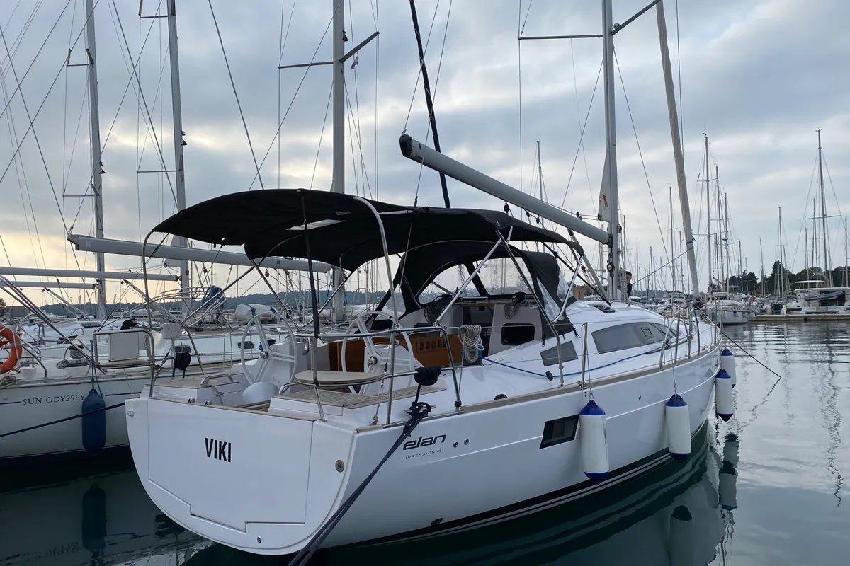 Exterior view of VIKI, a Elan Impression 45.1 sailboat at Pula, Croatia