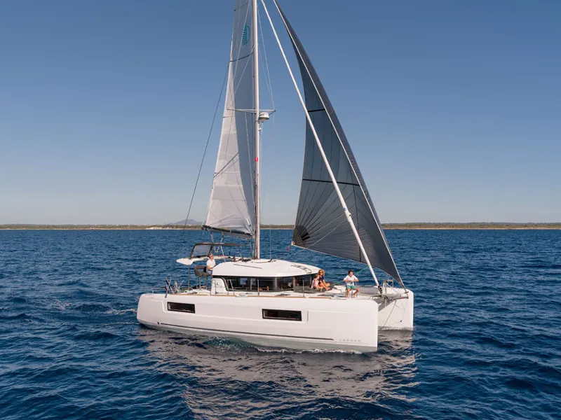 Exterior view of Monarch, a Lagoon 40 catamaran at Primošten, Croatia