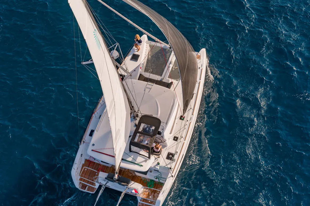 Exterior view of Monarch, a Lagoon 40 catamaran at Primošten, Croatia