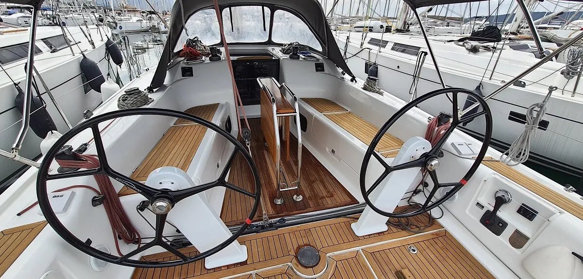 Cockpit of Redshift, a Dehler 38 sailboat at Biograd na Moru, Croatia