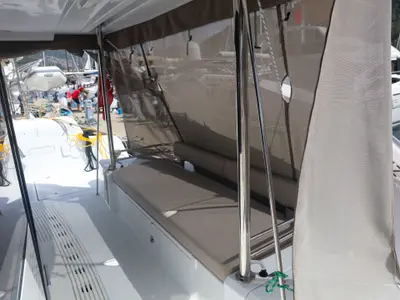 Deck of Zephyr, a Bali 4.2 catamaran at Marmaris, Turkey
