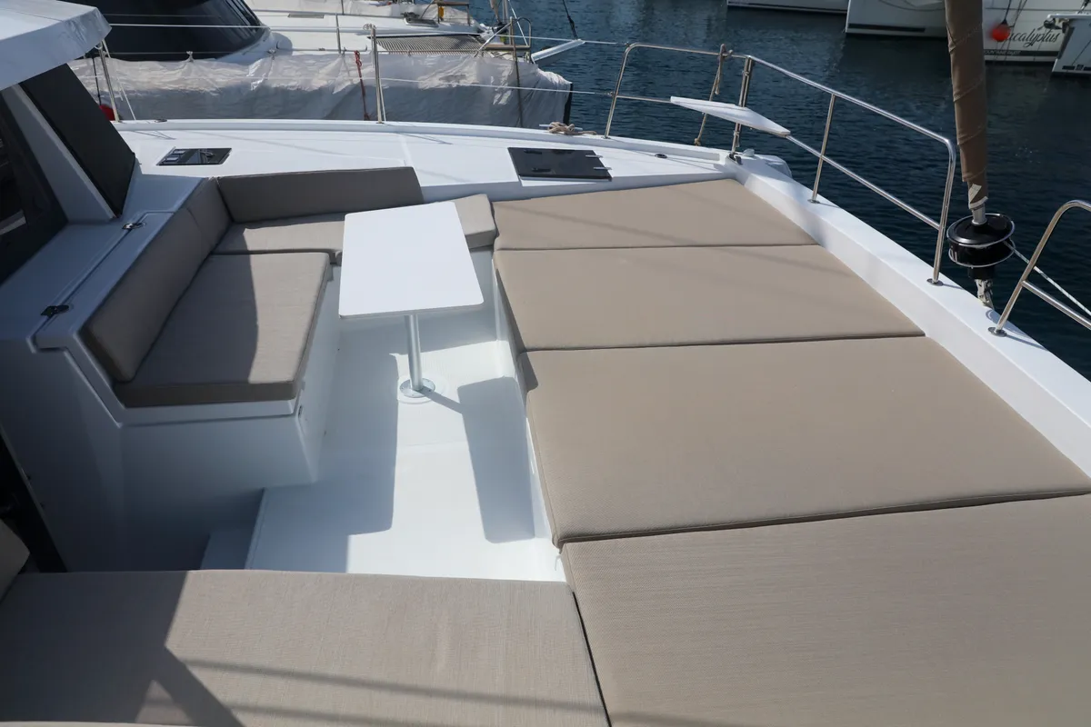 Deck of Zephyr, a Bali 4.2 catamaran at Marmaris, Turkey