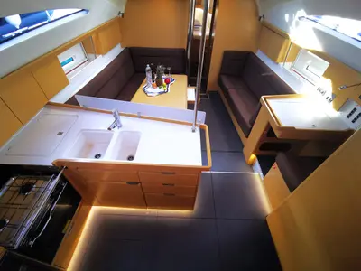 Galley of Baby Boo, a Elan Impression 45 sailboat at Novi Vinodolski, Croatia