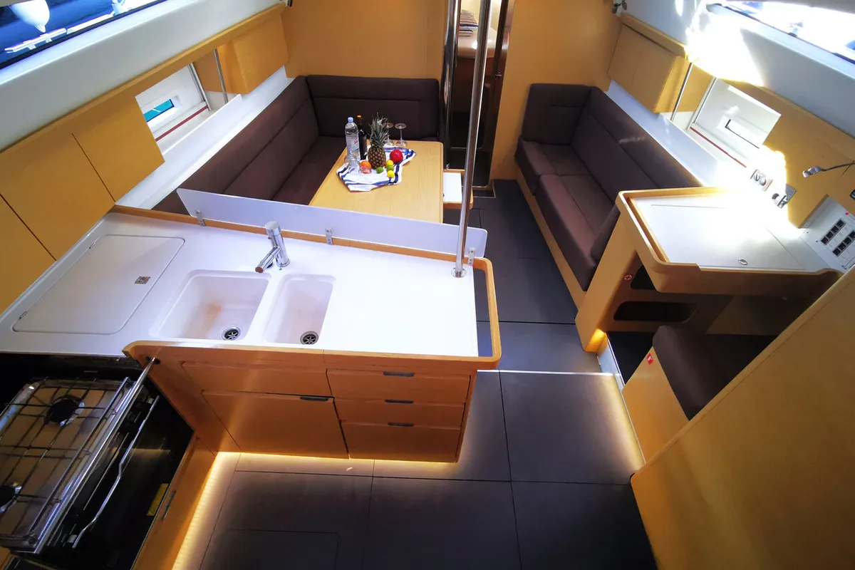 Galley of Baby Boo, a Elan Impression 45 sailboat at Novi Vinodolski, Croatia