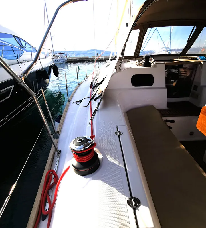 Deck of Baby Boo, a Elan Impression 45 sailboat at Novi Vinodolski, Croatia