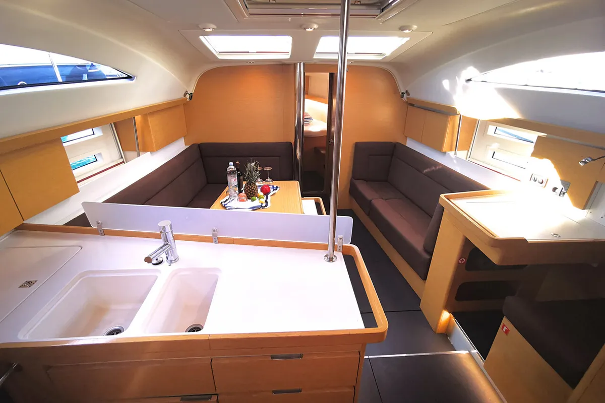 Galley of Baby Boo, a Elan Impression 45 sailboat at Novi Vinodolski, Croatia