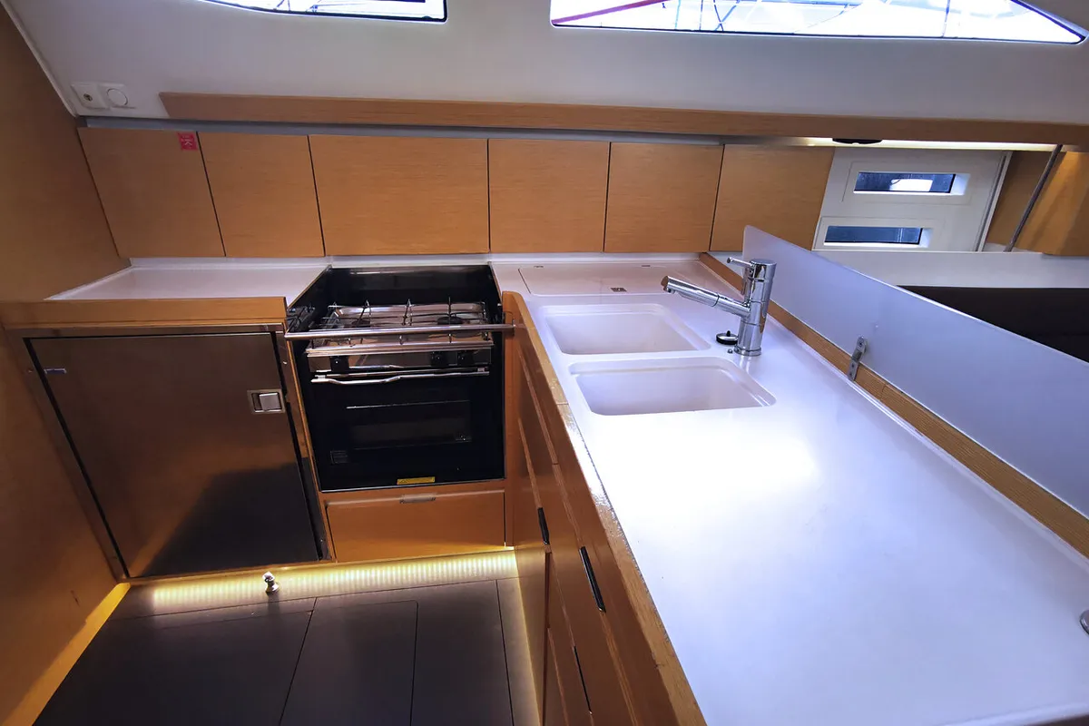 Galley of Baby Boo, a Elan Impression 45 sailboat at Novi Vinodolski, Croatia