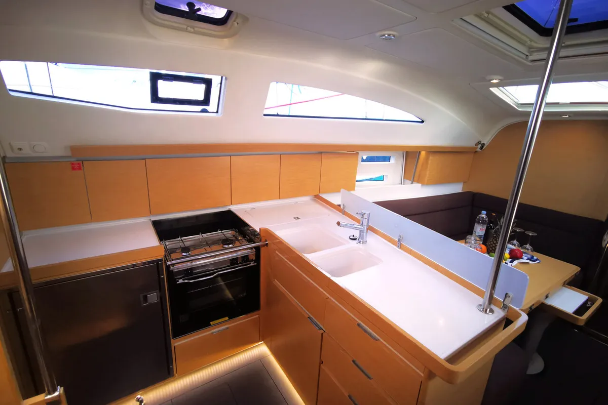 Galley of Baby Boo, a Elan Impression 45 sailboat at Novi Vinodolski, Croatia