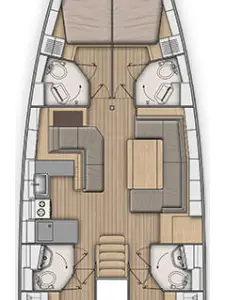 Floor plan of Myrdia, a Beneteau Oceanis 51.1 sailboat at Athens, Greece